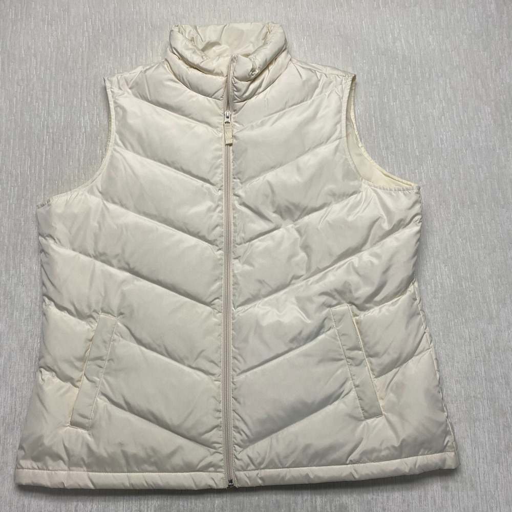 Lands' End Down Filled Puffer Vest Womens XL Cream Softshell Full Zip Outdoor